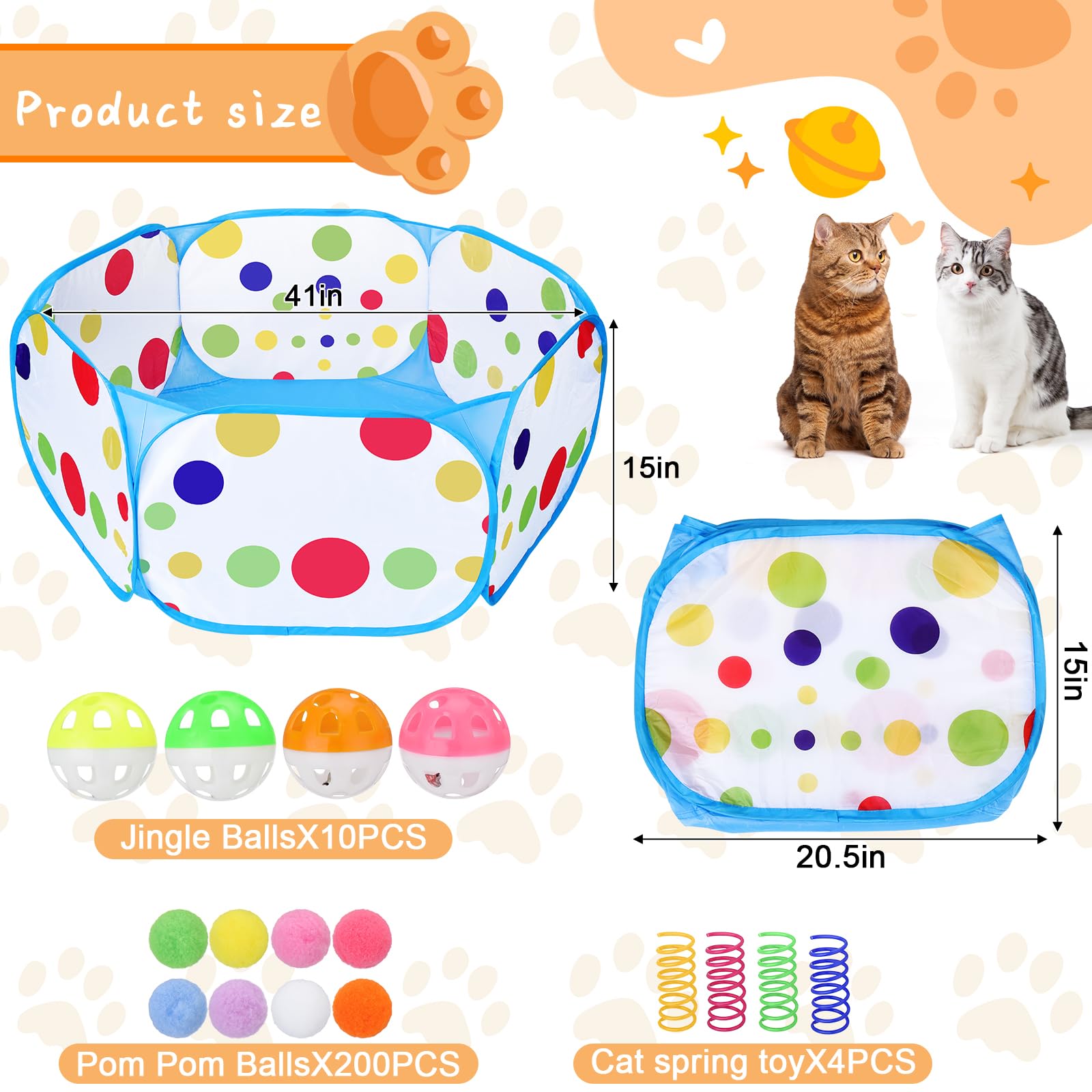 Palksky Ball Pit With 210 Toy Balls And 4 Spring Toys - Interactive Cat Toys For Bored Indoor Cats Self Play, Enrichment Toy For